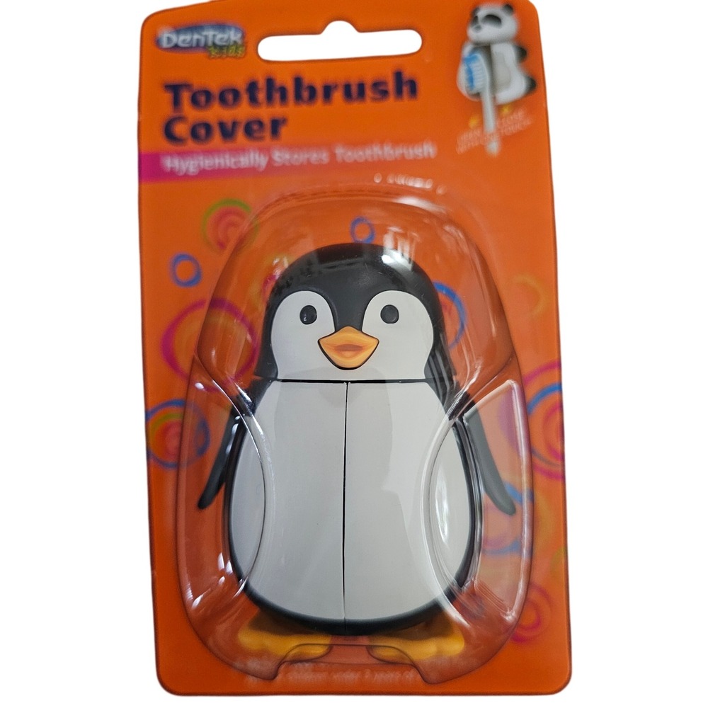 DenTek Kids Flipper Penguin Toothbrush Cover Suction Cup Travel Case New